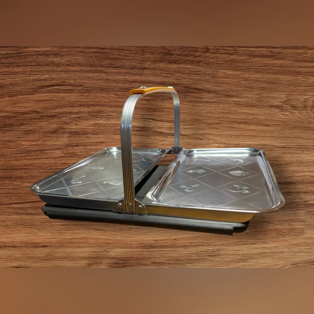 Chase Stainless Chrome Double Folding Serving Tray Bakelite MCM VTG